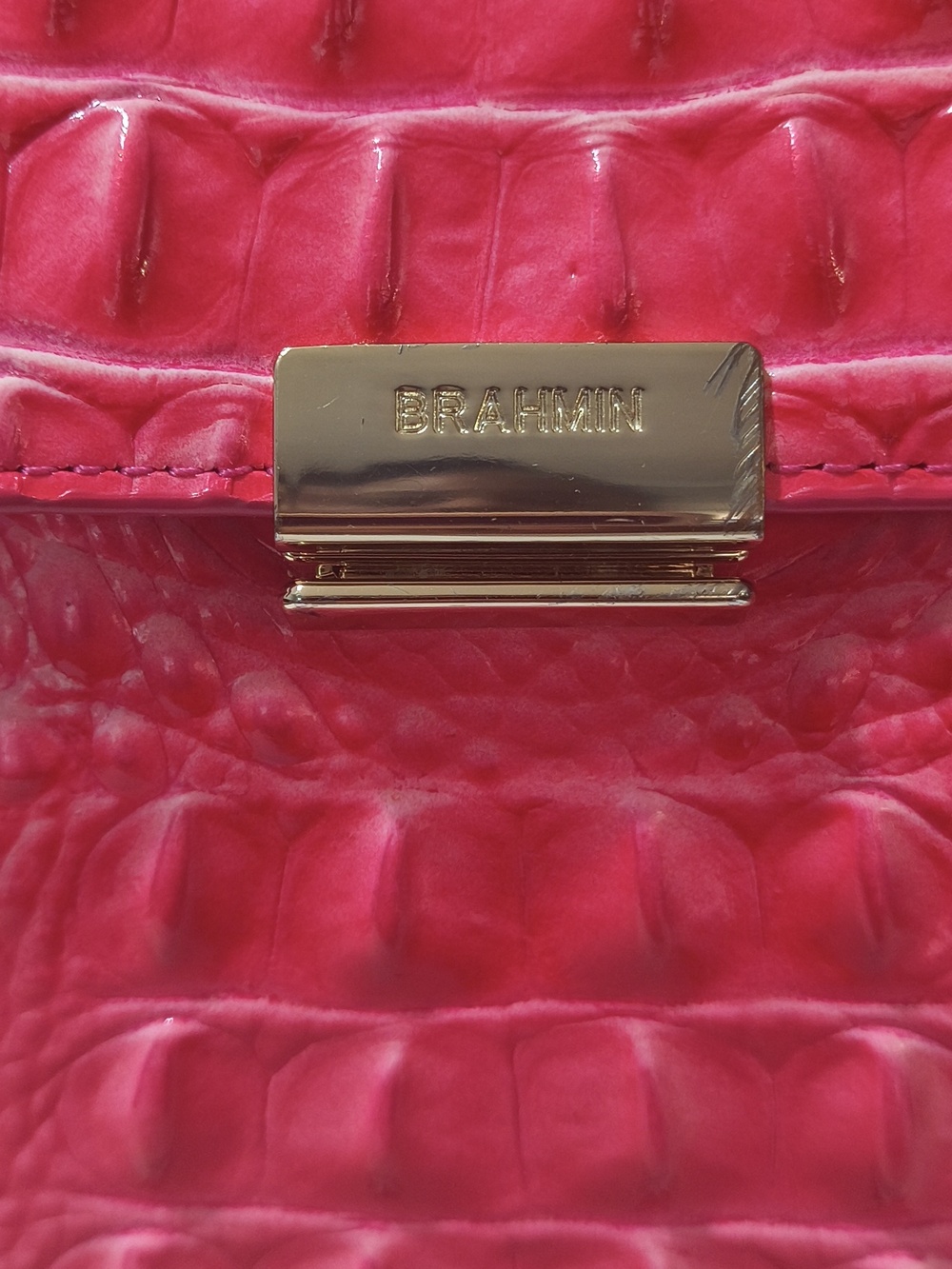 Brahmin Hot Pink Croc-Embossed Satchel - Picture 2 of 6
